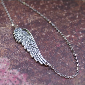 SIDEWAYS Angel Wing Necklace -OFF CENTERED- Celebrity Inspired &#39;Detailed Pendant&#39; Wife, Mother, Sister, Friend Gift by RevelleRoseJewelry