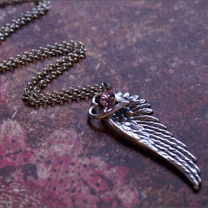 Angel Wing Necklace, Silver Wing Jewelry, Wing Pendant, Choose SWAROVSKI Color, Silver Necklace, Angel Necklace, Jewelry of Faith, Gift Give