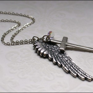 Wing Cross Necklace ANGEL Wing Jewelry Silver Necklace w/ SWAROVSKI Crystal, Meaningful, PERFECT Gift for Mother, Daughter, Sister, Friend image 4