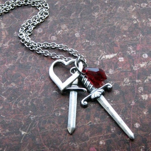 DAGGER Heart Necklace in Silver with Red Teardrop SWAROVSKI Crystal HEARTBROKEN by RevelleRoseJewelry image 3