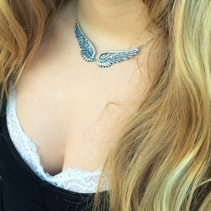 Angel Wing Necklace-Silver Wing Jewelry-Silver Choker Necklace, Gorgeous Detailed Necklace, Layer Necklace or Statement Jewelry, Gift