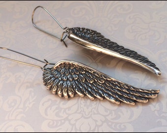 Silver Wing Earrings, ANGEL WING Jewelry, Wing Feather Earring, PERFECT Gift for Her, Gorgeous Detailed Wing Pendant, Dangle Earrings, Faith