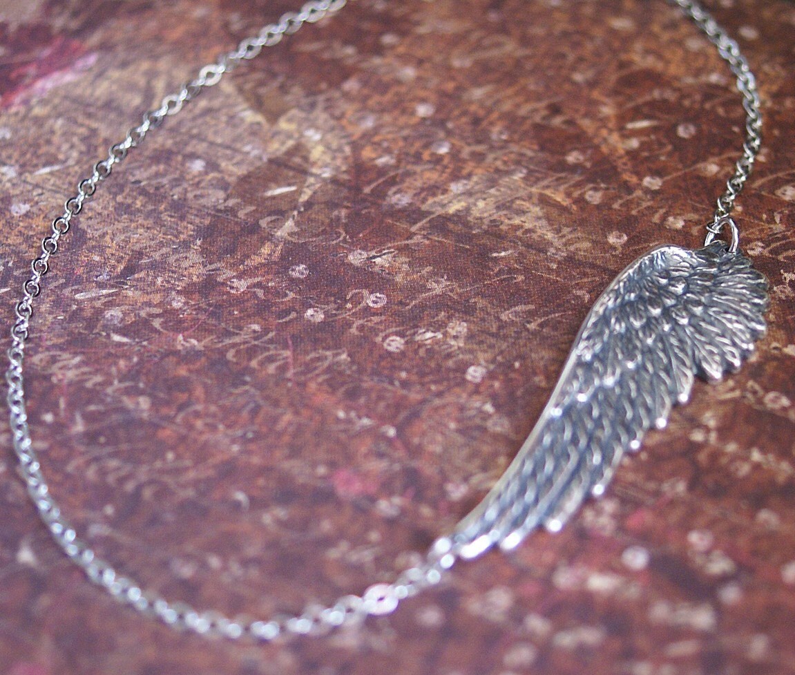 Sideways Angel Wing Necklace OFF CENTERED GORGEOUS Pendant Perfect