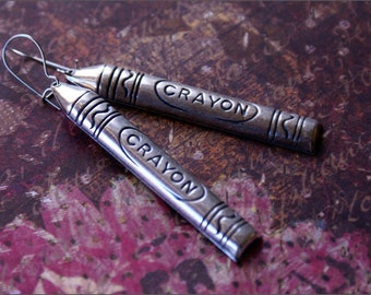 Teacher's CRAYON Earrings -Fun, Unique, Long PENDANTS- PERFECT Teacher, Friend, Mother Gift 'School Days' by RevelleRoseJewelry