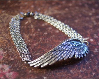Engelvleugelarmband - zilveren vleugelhanger, armband met meerdere strengen, zilveren vleugelsieraden, zilveren sieraden,