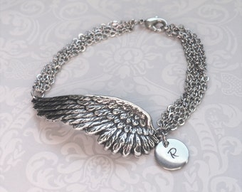 Personalisierte Engelsflügel Schmuck-Engelsflügel Armband, Silber Flügel Schmuck, MULTI STRAND Armband, Silberarmband Schmuck, HANDSTAMPED Geschenk