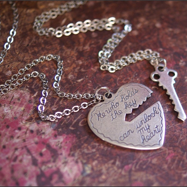 He Who Holds the Key Necklace Set-Silver Heart/Key Pendant Jewelry Gorgeous TWO NECKLACES- Perfect BoyFriend, Girlfriend Jewelry