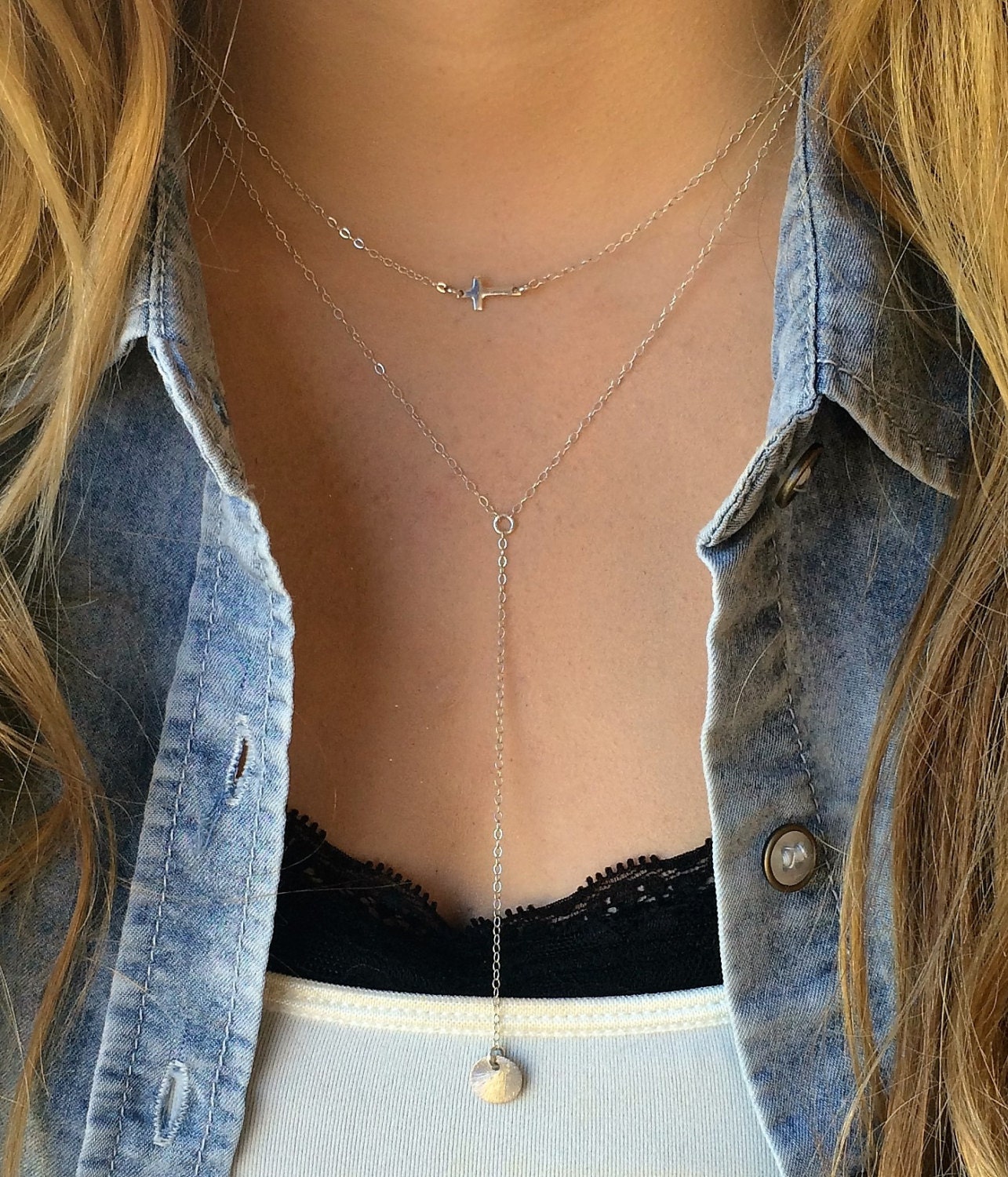 Silver Y NecklaceSterling Silver Drop Necklace Silver Etsy