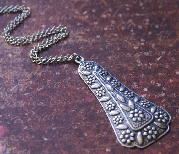 Silver FLOWER Necklace LARGE Detailed Pendant Antiqued Style 30 INCH Chain by RevelleRoseJewelry