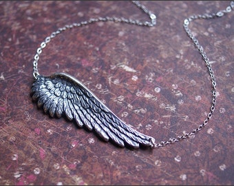 Angel Wing Necklace -SIDEWAYS Pendant.  STERLING SILVER. Celebrity Style Sideways Necklace. Beautiful Gift 'Faithful' by RevelleRoseJewelry