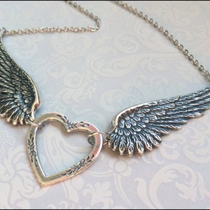 Angel Wing Necklace~Silver Angel Wings, Faith Love Hope Necklace, Christian Jewelry, Rememberance Pendant, Beautiful Gift for Her, Love