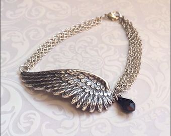 Angel Wing Bracelet, Silver Wing Sieraden, Wing Hanger Armband, u kiest SWAROVSKI Crystal, perfect cadeau voor haar, moeder, zus, vriend