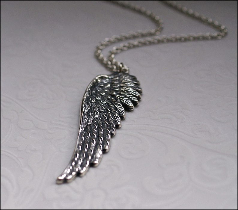 Angel Wing Necklace-Silver Wing Jewelry-DETAILED Gorgeous Pendant, Memorable Gift UNISEX Adjust Length PERFECT Gift Wife, Mother, Brother image 4