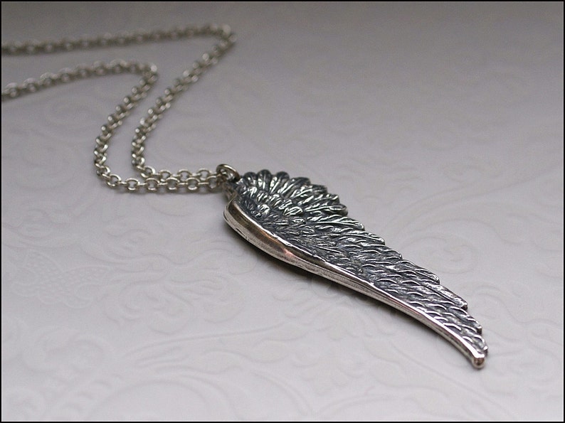Angel Wing Necklace-Silver Wing Jewelry-DETAILED Gorgeous Pendant, Memorable Gift UNISEX Adjust Length PERFECT Gift Wife, Mother, Brother image 2