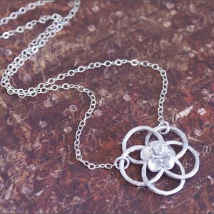 Silver FLOWER Necklace -STERLING SILVER- Chain Detailed Flower Pendant Everyday Wear &#39;Bloom&#39; by RevelleRoseJewelry