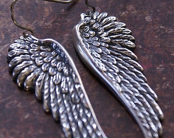Angel Wing Earrings-Silver Wing Jewelry-Angel Wing Pendant, Gorgeous, Detailed ANGEL WING Pendant Earrings, Sister, Mother, Friend Jewelry