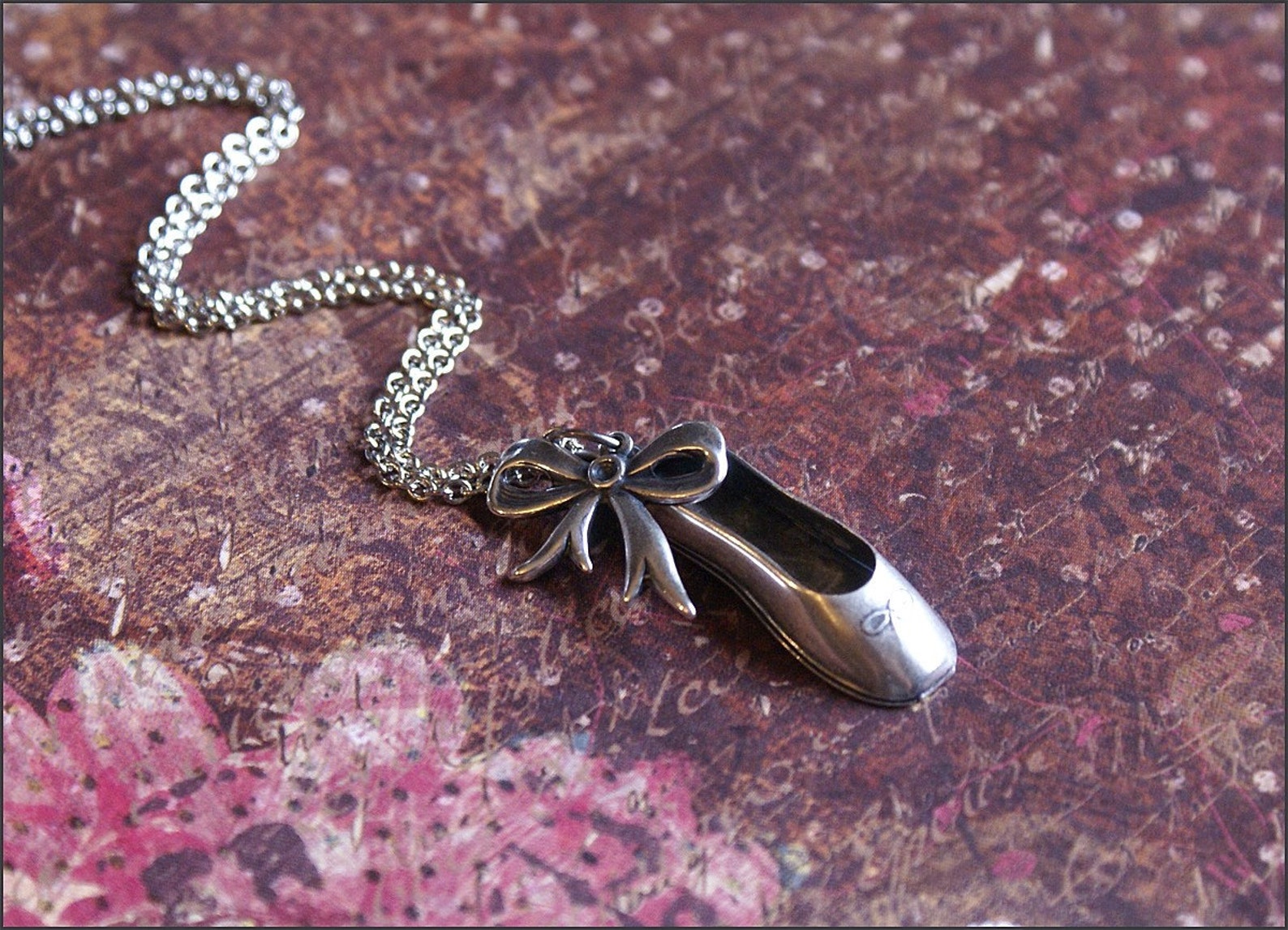 ballerina dance necklace silver ballet shoe w/ sweet bow charm prima ballerina by revellerosejewelry