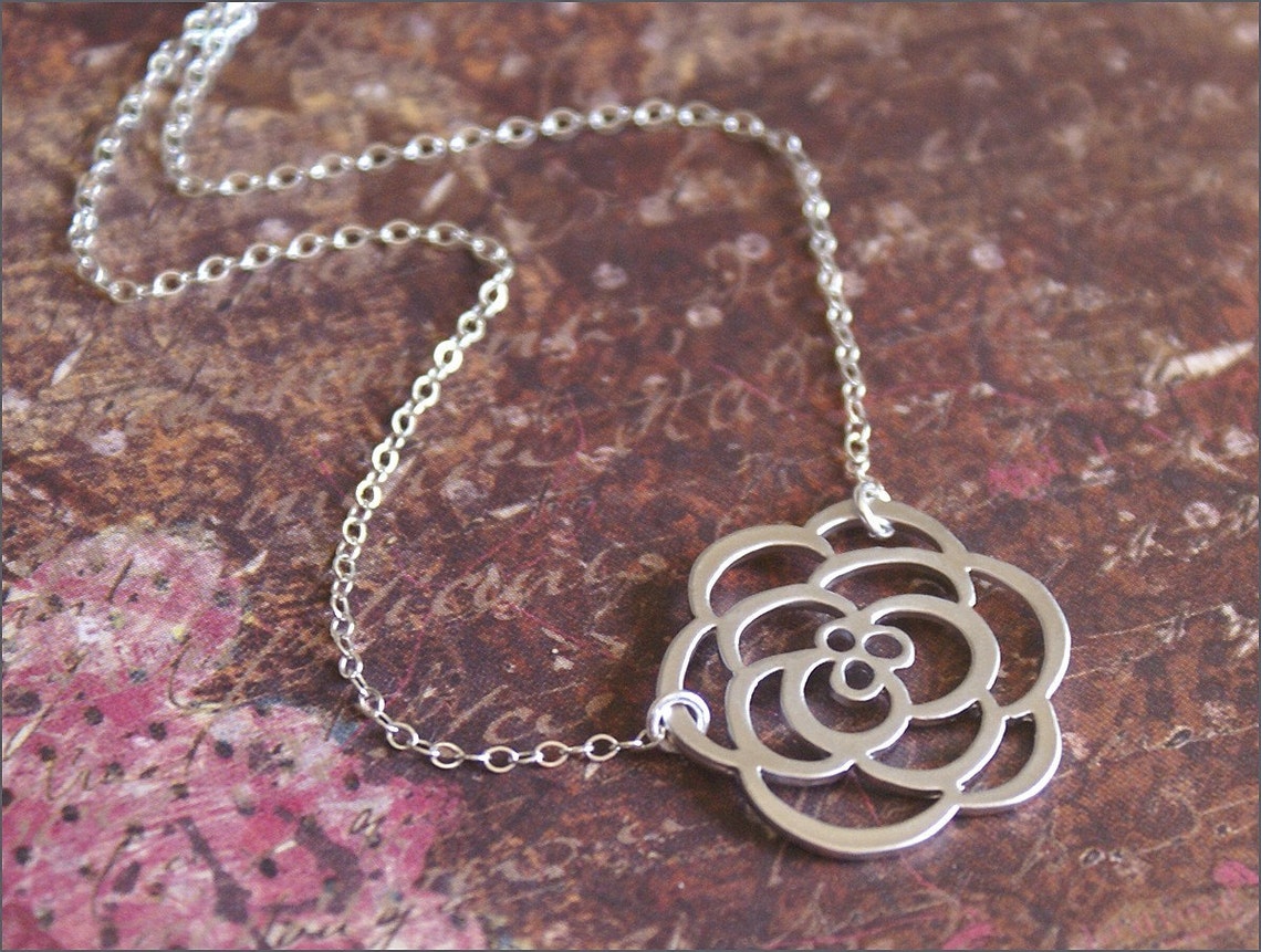 Rose Flower Necklace STERLING SILVER Chain PERFECT Wife Etsy