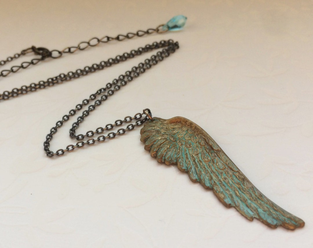 Angel Wing Necklace Brass Wing Jewelry NEW VERDIGRIS Color Etsy