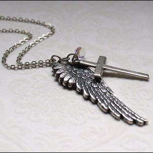 Wing Cross Necklace ANGEL Wing Jewelry Silver Necklace w/ SWAROVSKI Crystal, Meaningful, PERFECT Gift for Mother, Daughter, Sister, Friend image 2