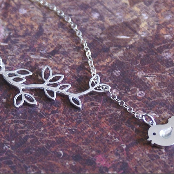 Collier Feuille d’Oiseau en Argent-Bijoux Feuille d’Oiseau-ARGENT STERLING, Magnifique Collier de style LARIAT, Joli cadeau pour Mère, Fille, Femme, Amie