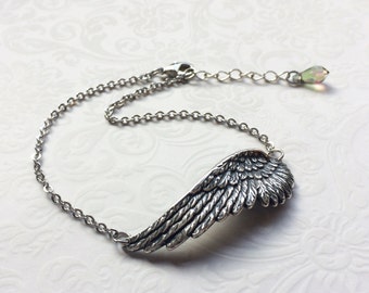 Angel Wing ANKLET~Silver Wing Ankle Bracelet, Silver Wing Jewelry, ADJUSTABLE Extender Chain w/ SWAROVSKI Crystal, Memorable Body Jewelry