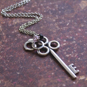 HANDCUFF KEY Necklace Large Skeleton Key Pendant with Handcuff Charms SWAROVSKI Crystals Accent -Forever Into You- by RevelleRoseJewelry