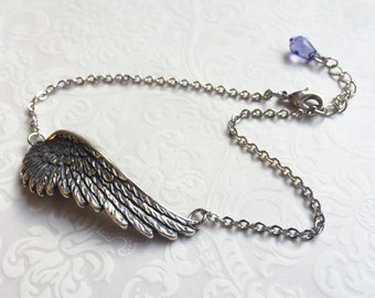 Angel Wing ANKLET~Silver Wing Ankle Bracelet, Silver Wing Jewelry, ADJUSTABLE Extender Chain w/ SWAROVSKI Crystal, Memorable Body Jewelry