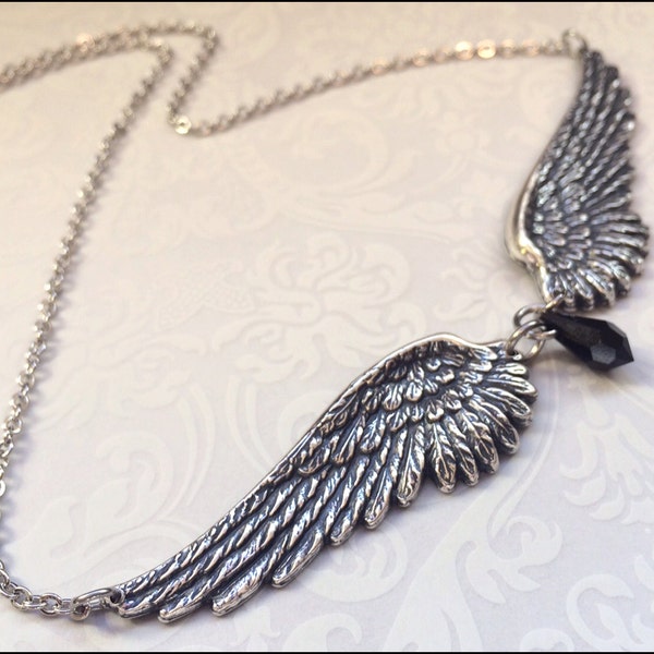 ANGEL Wing Necklace, Angel Wing CHOKER NECKLACE, Silver Wing Jewelry, Silver Angel Wing Pendant, Large Silver Pendant Jewelry,