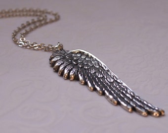 Angel Wing Necklace Silver -DETAILED PENDANT- PERFECT Love, Wife, Mother, Sister, Friend Gift 'Always Watch Over Me' by RevelleRoseJewelry