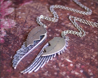 Best Friends Necklace -Friendship Jewelry-Silver ANGEL WING Necklace Set, BFF, Boyfriend, Girlfriend Necklace, Soul Sisters, Perfect Gift