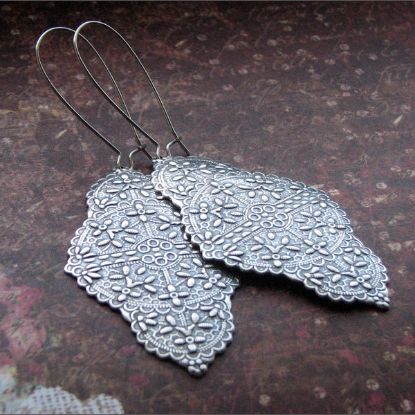 Silver Dangle Earrings -Sterling Silver Ox Finish- Gorgeous Ornate Detailed Pendant Jewelry- Chic, Pretty Friend, Wife, Mother, SIster Gift