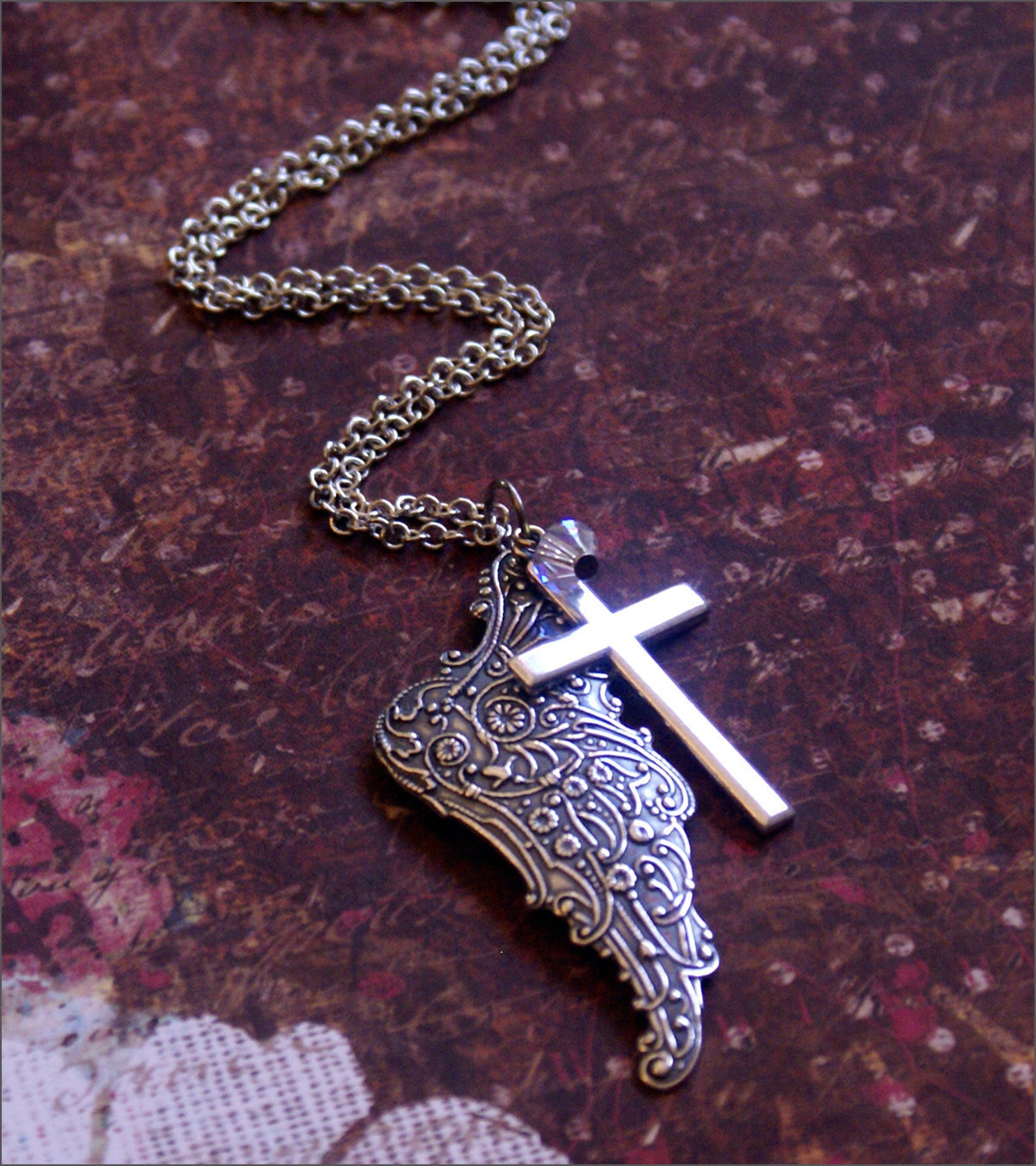 Cross Wing Necklace Silver classic Cross and Ornate ANGEL Etsy