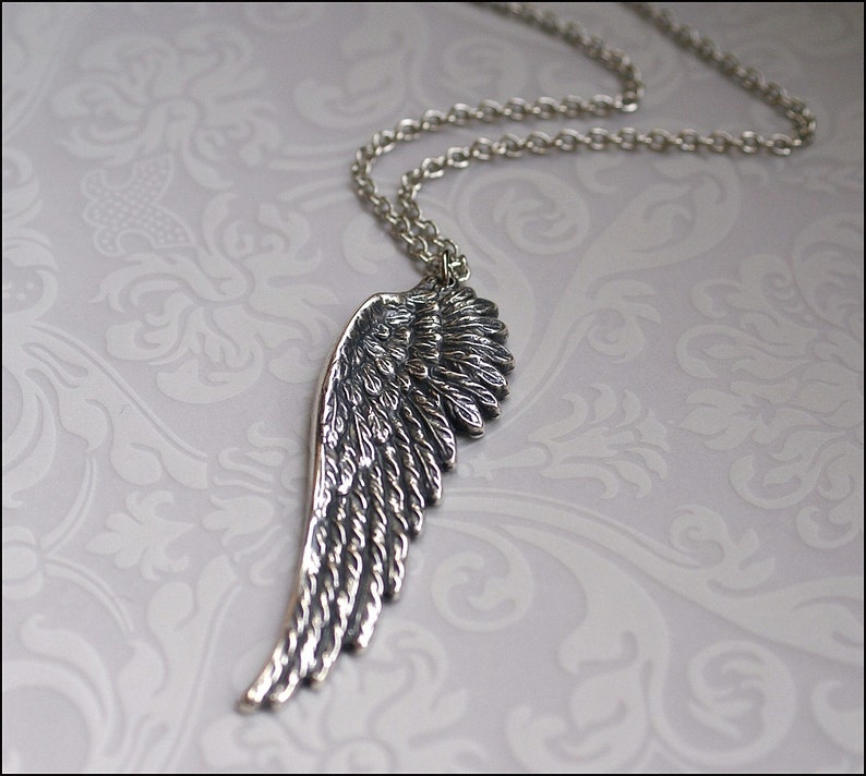 Angel Wing Necklace-Silver Wing Jewelry-DETAILED Gorgeous Pendant, Memorable Gift UNISEX Adjust Length PERFECT Gift Wife, Mother, Brother image 1