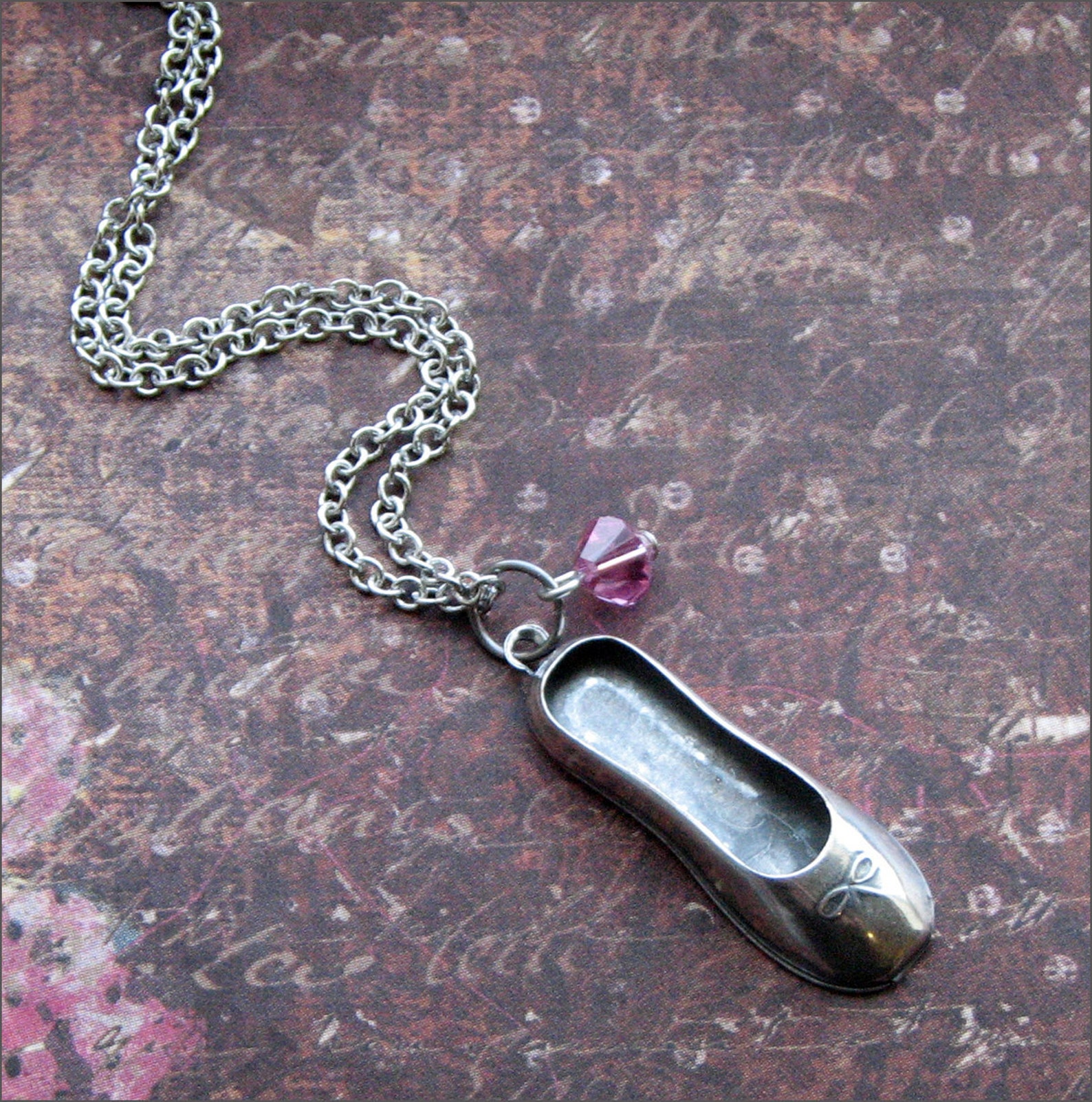 dance ballet necklace -swarovski crystal accent- gift for dancer, teen, girl necklace, silver ballet shoe pendant -cute for favo