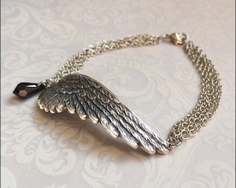 Angel Wing Bracelet, Silver Wing Jewelry, Wing Pendant Bracelet, YOU CHOOSE SWAROVSKI Crystal, Perfect Gift for Her, Mother, Sister, Friend