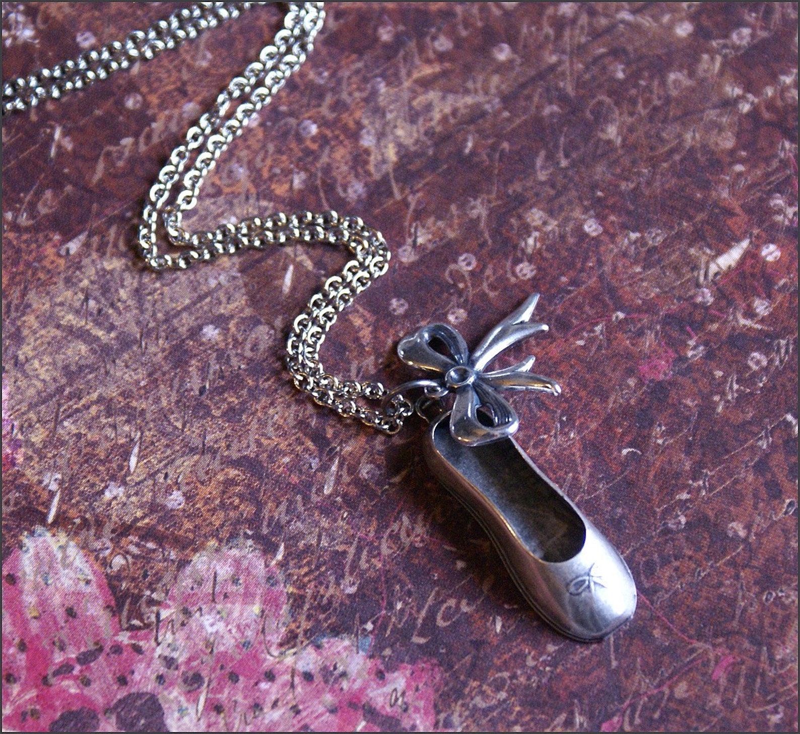 ballerina dance necklace silver ballet shoe w/ sweet bow charm prima ballerina by revellerosejewelry