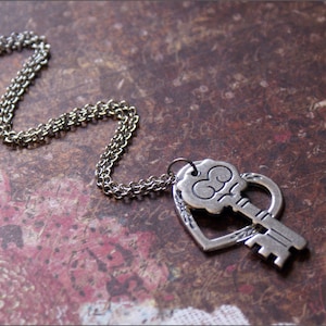 HEART KEY Necklace -Silver Skeleton Key w/ Ornate Heart Pendant- Sterling Silver Ox Vintage Look by RevelleRoseJewelry