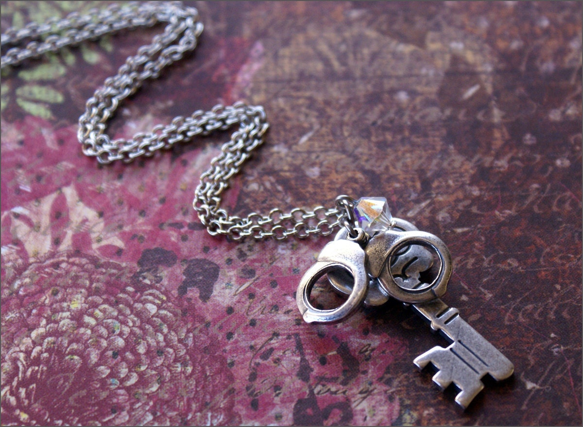 HANDCUFF KEY Necklace Silver Silver Charms and SWAROVSKI Crystal Fun Funky Chic Gift locked Up by Revellerosejewelry Etsy