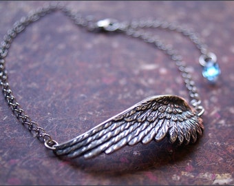 Angel Wing ANKLET Feather Ankle Bracelet -Bride To Be, Wedding Gift, Bridal Shower- 'SOMETHING BLUE' by RevelleRoseJewelry