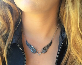 Angel Wing Necklace, Silver Wing Jewelry, Angel Wing Jewelry, Silver Layering Statement Jewelry, Gorgeous Detailed Pendant BEST SELLER