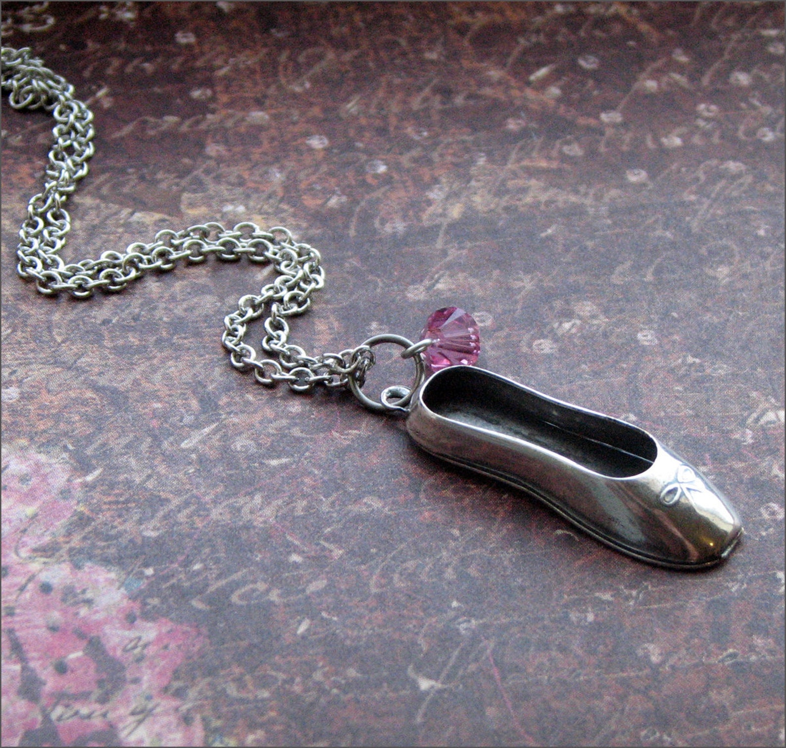 dance ballet necklace -swarovski crystal accent- gift for dancer, teen, girl necklace, silver ballet shoe pendant -cute for favo