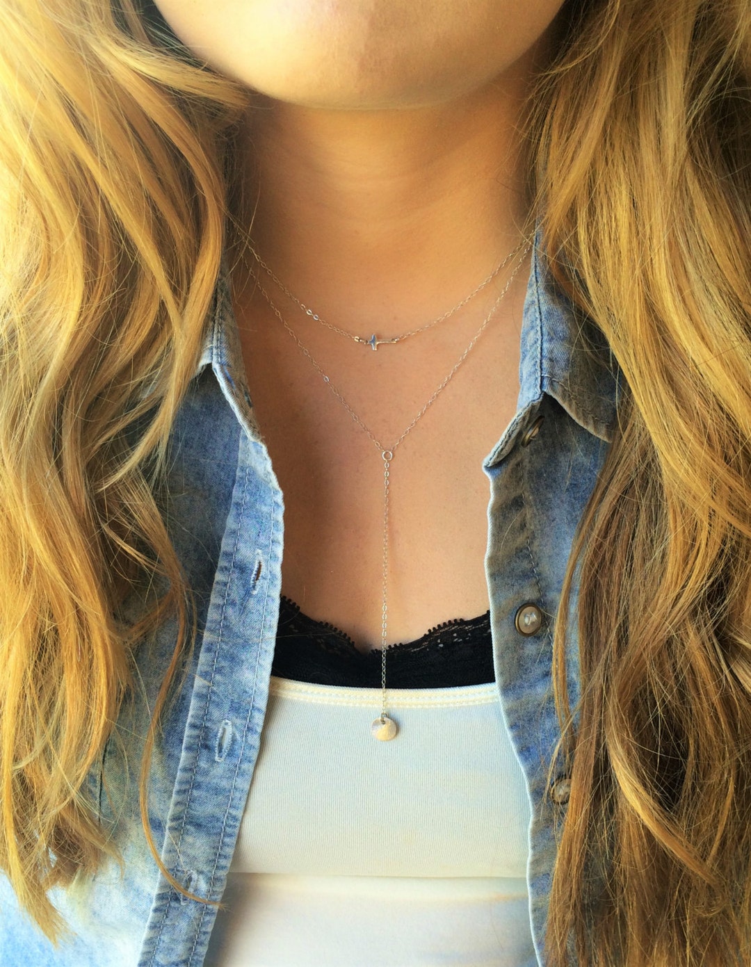 Silver Y Necklacesterling Silver Drop Necklace, Silver Lariat, Dainty