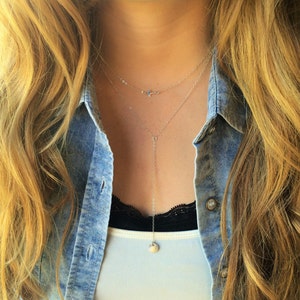 Silver Y Necklace-Sterling Silver Drop Necklace, Silver Lariat, Dainty Ultra Feminine Jewelry, Layer Necklace in Sterling Silver, Must Have
