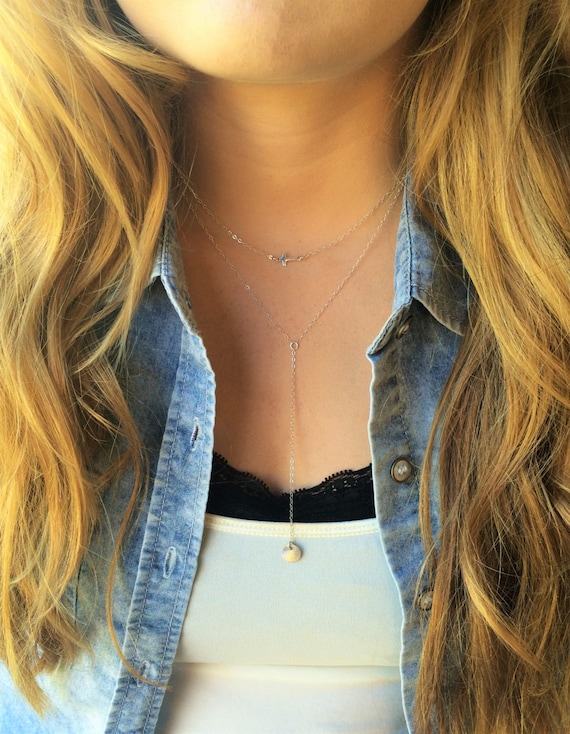 Silver Y Necklace sterling Silver Drop Necklace Silver Lariat