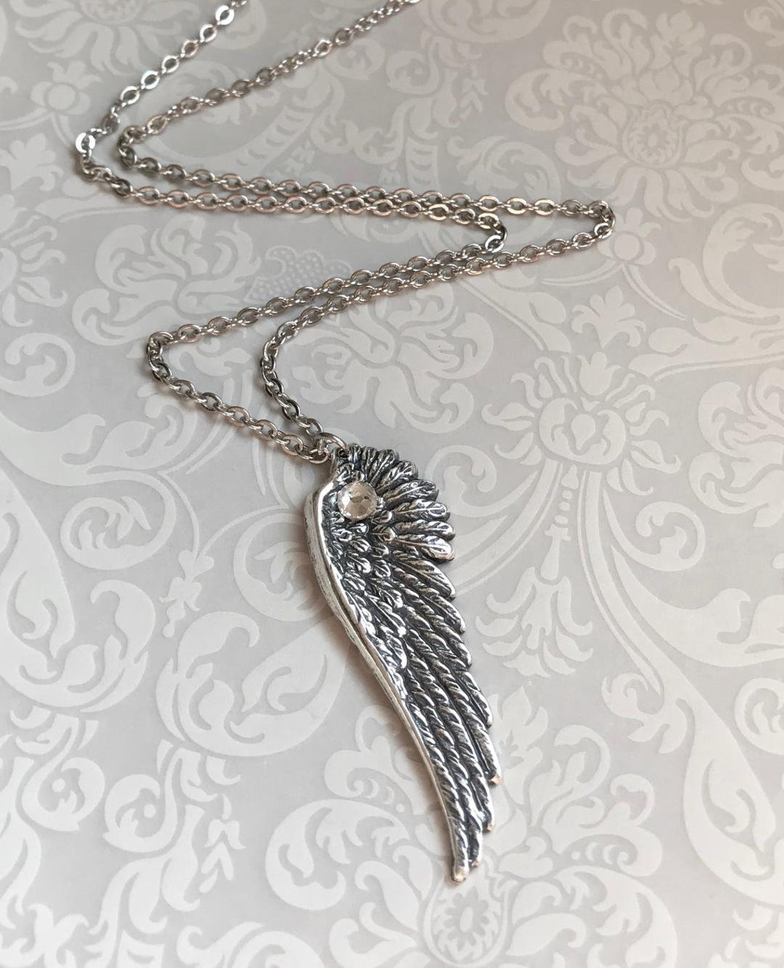 Angel Wing Necklacesilver Wing Jewelryswarovski Crystal Etsy