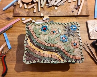 Handmade Mosaic Jewelry Box Natural Stone Floral