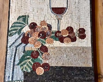 Wine Glass and Grape Cluster Handmade Mosaic Artwork