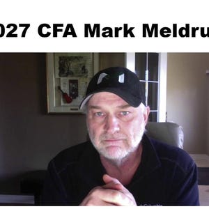 May include: A black baseball cap with a white and green logo on the front, worn by a person. The text 2027 CFA Mark Meldrum is displayed in black at the top of the image. The cap features a structured crown and a curved brim, with a white accent.