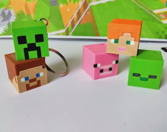 Pixel Cube Keychain, Voxel Game Keyring, Pixel Character Keychain, Gamer Gift, Retro Block Keychain